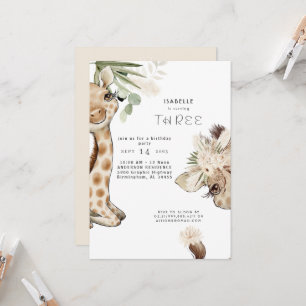 Cute Boho Baby Giraffe Pampas Birthday Party  Invitation
