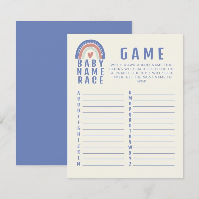 Cute Boho Baby Name Race Baby Shower Game (Front/Back)