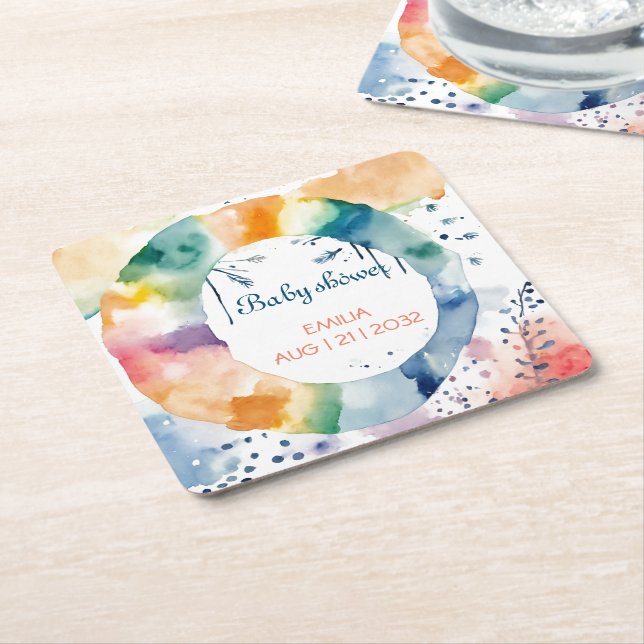 Cute Boho Baby Shower Paper Coaster – Custom Party (Angled)