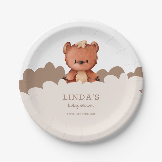 Cute Boho Bear Baby Shower Paper Plates (Front)