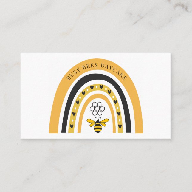Cute Boho Bee Rainbow Business Card (Front)