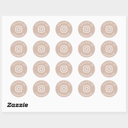 cute boho beige custom instagram social media classic round sticker