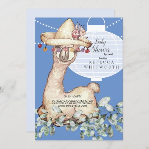 Cute Boho Blue Lampion Baby Shower by Mail Invitation