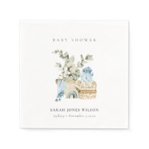 Cute Boho Blue Nursery Foliage Boy Baby Shower Napkins