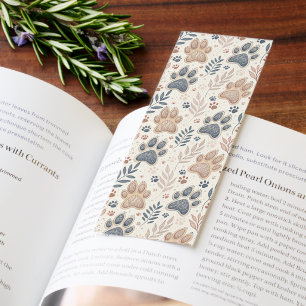 Cute Boho Blue & Tan Cat Paw Print Bookmarks