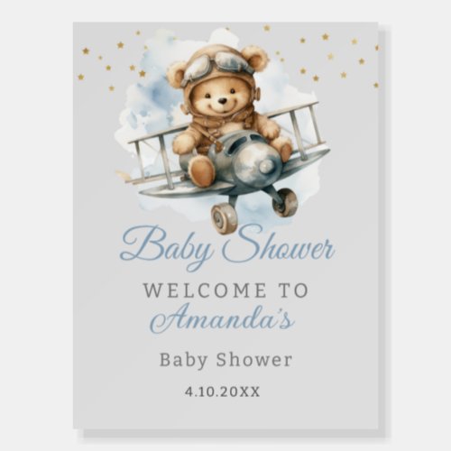 Cute Boho Blue Teddy Bear baby shower welcome  Foam Board