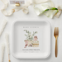 Cute Boho Blush Nursery Foliage Girl Baby Shower Paper Plates