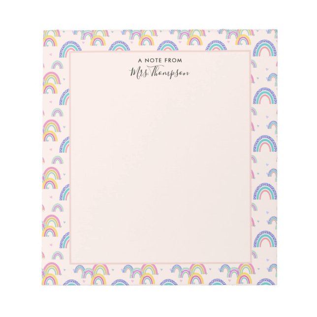 Cute Boho Blush Pink Rainbow Heart Notepad (Front)