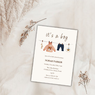 Cute Boho Boy Winter Clothes Baby Shower Invitation