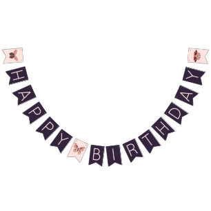 Cute Boho Butterfly Happy Birthday Banner