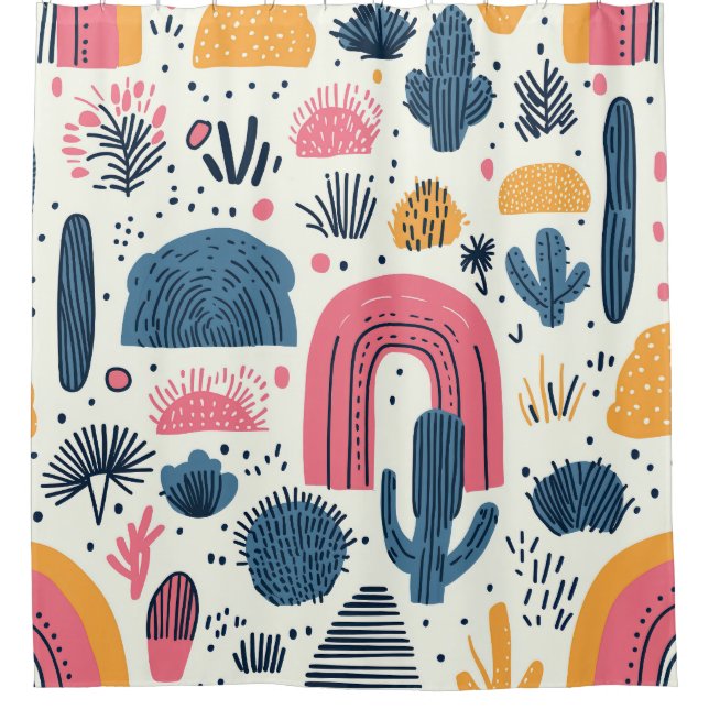 Cute Boho Cactus Desert Design Shower Curtain (Front)