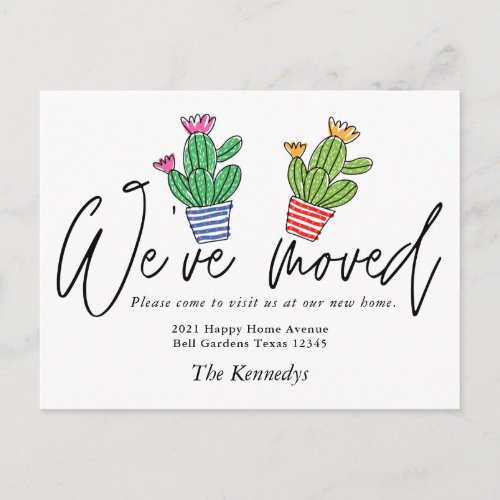 Cute Boho Cactus Weve Moved Family Photo Moving Announcement Postcard