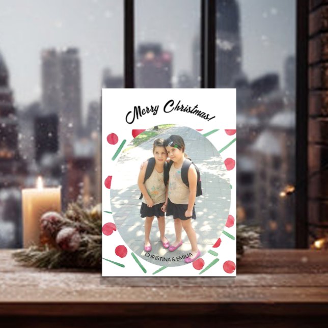 Cute Boho Candy Cane One Photo  Invitation (Creator Uploaded)