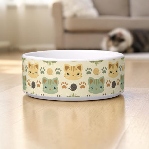 Cute Boho Cat Pattern Neutral Yellow Teal Pet Bowl