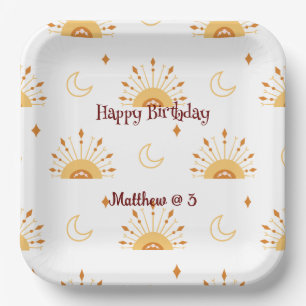 Cute Boho Celestial Seamless Pattern Kids Birthday Paper Plates