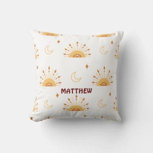 Cute Boho Celestial Seamless Pattern Throw Pillow
