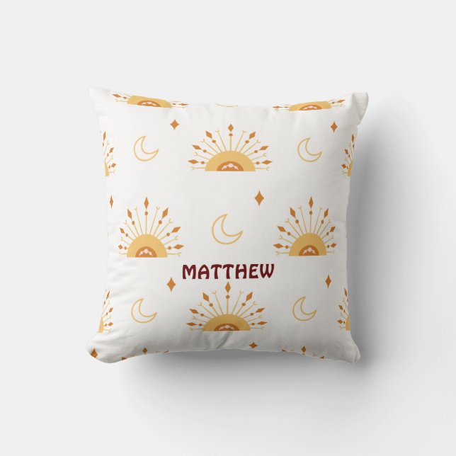 Cute Boho Celestial Seamless Pattern Throw Pillow (Front)