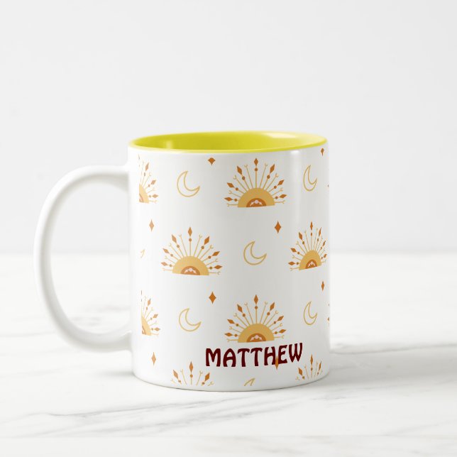 Cute Boho Celestial Seamless Pattern Two-Tone Coffee Mug (Left)