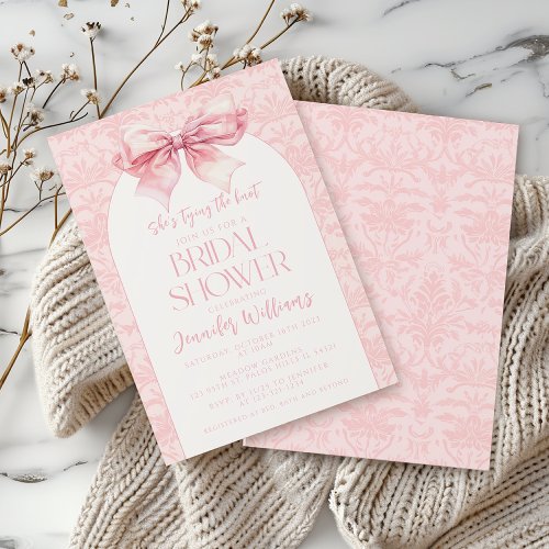 Cute boho chic blush pink bow bridal shower invitation