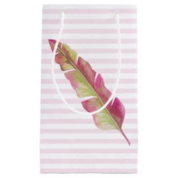 Cute Boho Chic Pink and Green Feather Gift Bag