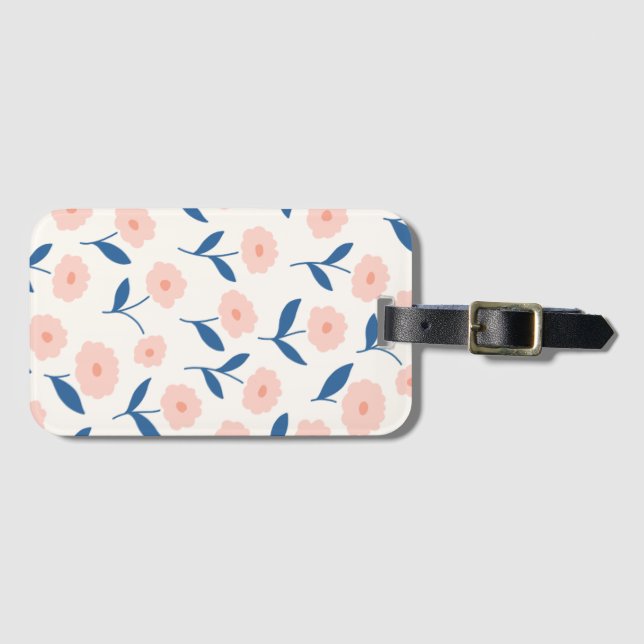 Cute Boho Chic Pink Flowers Pattern  Luggage Tag (Front Horizontal)