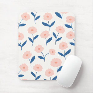 Cute Boho Chic Pink Flowers Pattern Mouse Pad