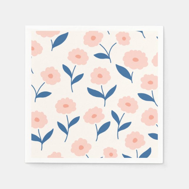 Cute Boho Chic Pink Flowers Pattern  Napkins (Front)