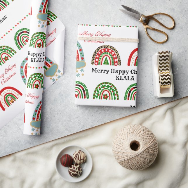 Cute Boho Christmas Rainbow Plaid Leopard Holiday Wrapping Paper (Crafts)
