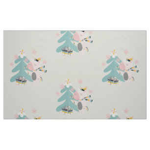 Cute Boho Christmas Unicorn on Sage Green Fabric