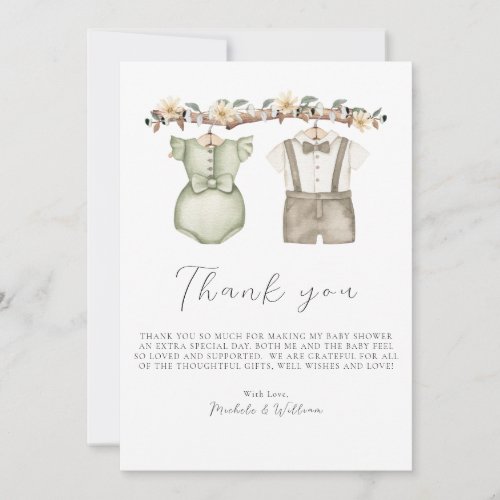 Cute Boho Clothes Baby Shower Thank You Card