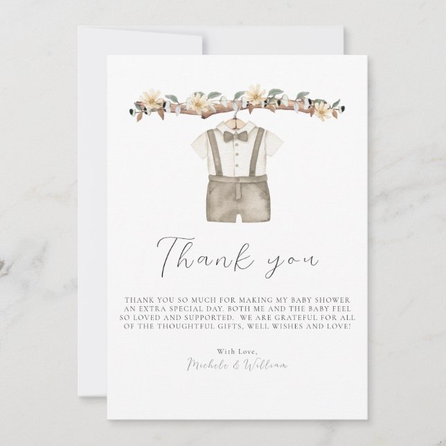 Cute Boho Clothes Baby Shower Thank You Card (Front)