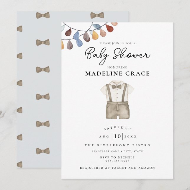 Cute Boho Clothes Boy Baby Shower Invitation (Front/Back)