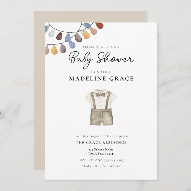 Cute Boho Clothes Boy Baby Shower Invitation (Creator Uploaded)