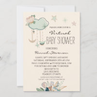 Cute Boho Cloud & Stars Virtual Baby Shower Invitation