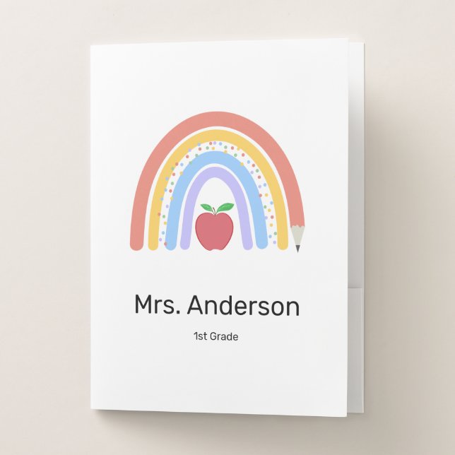 Cute Boho Colored Rainbow Teacher  Pocket Folder (Front)