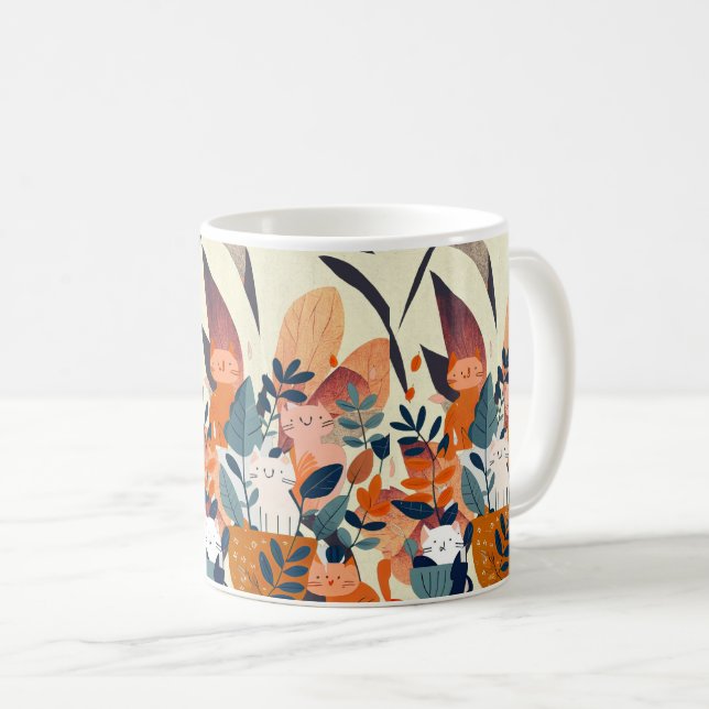 "Cute Boho Contemporary Cats – Stylish Animal  Coffee Mug (Front Right)