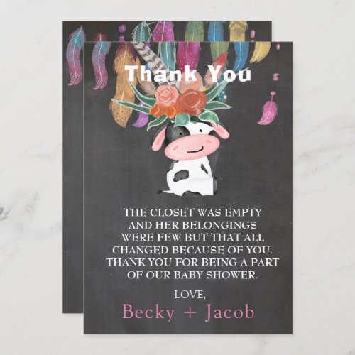Cute Boho Cow Baby Shower Thank You Cards