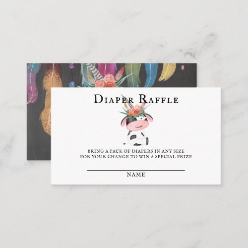 Cute Boho Cow Chalkboard Baby Diaper Raffle  Business Card