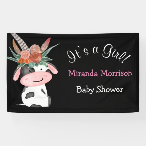 Cute Boho Cow Chalkboard Baby Shower Banner