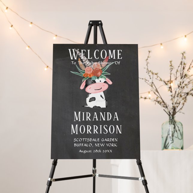 Cute Boho Cow Chalkboard Baby Shower Welcome Foam Board (In Situ (Stand))