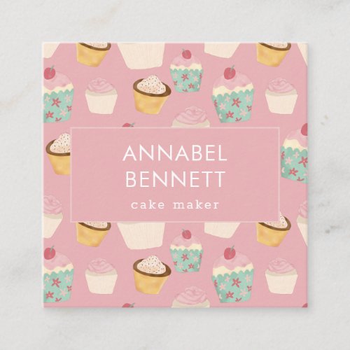 Cute Boho Cupcake Pattern Square Business Card