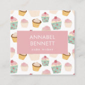 Cute Boho Cupcake Pattern Square Business Card (Front)