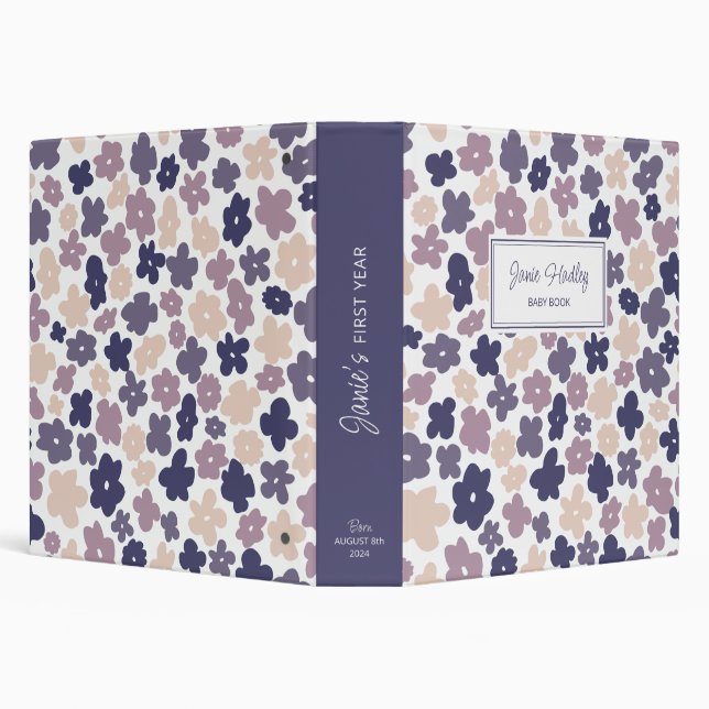 Cute Boho Daisy Baby Photo Book 3 Ring Binder (Background)