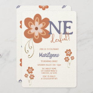 Cute Boho Daisy Onederful First Birthday Invitation