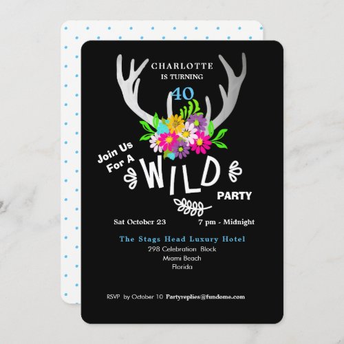 Cute Boho Deer Antlers Wild Birthday Party Invite
