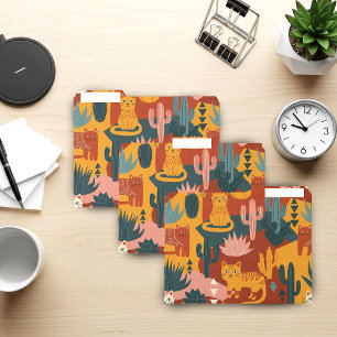Cute Boho Desert Cats Cactus Succulent Pattern File Folder