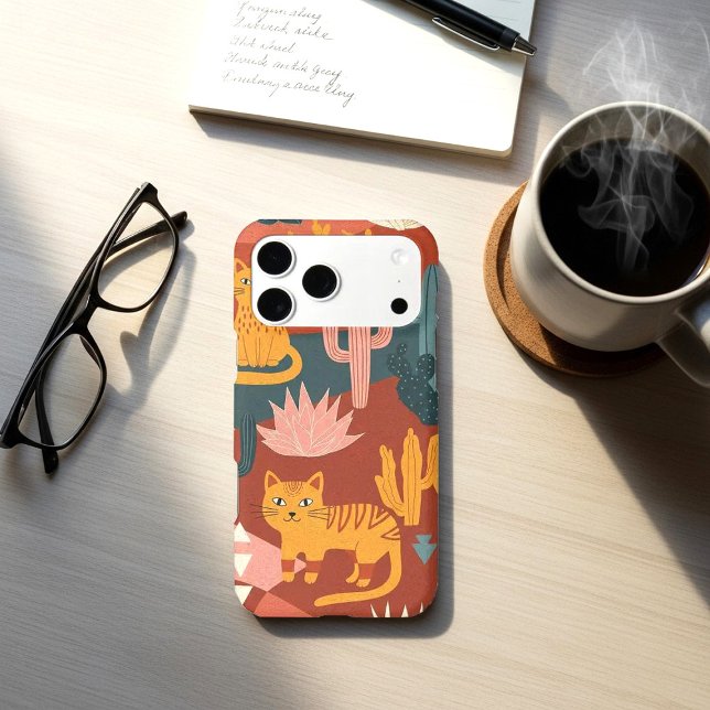 Cute Boho Desert Cats Cactus Succulent Pattern Iphone Case (Creator Uploaded)