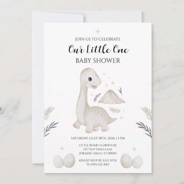 Cute Boho Dinosaur Baby Shower Invitation  (Front)