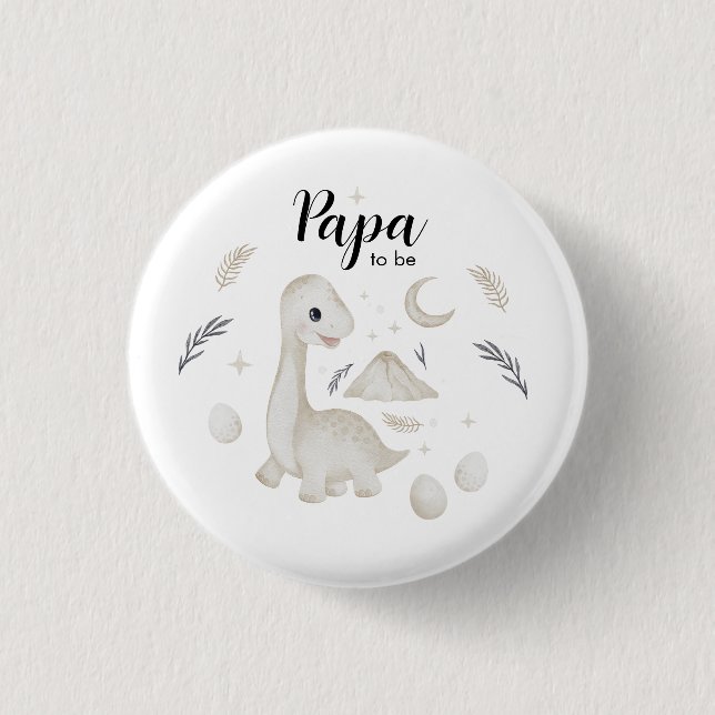Cute Boho Dinosaur Papa to Be Custom Button (Front)