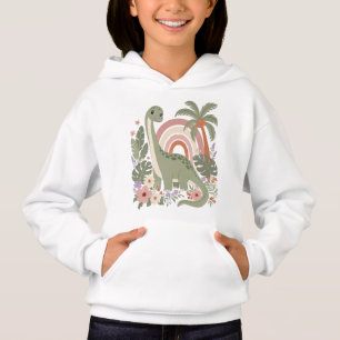 Cute Boho Dinosaur Pastel Rainbow Dino Floral Hoodie